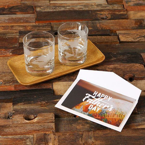 Image of World Map Whiskey Glasses & Tray with Wood Keepsake Gift Box with Gift Card - Assorted Fathers Day
