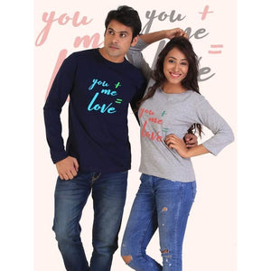 You + Me = Love Couple Full Sleeves Navy and Gray - Mens Clothing